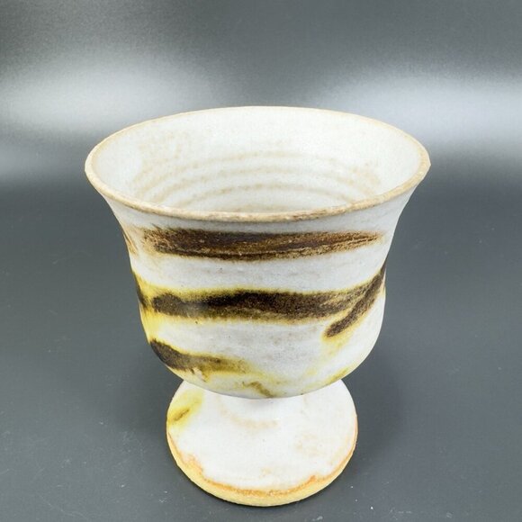 Vintage Hand Made Stoneware Pottery Footed Cups Goblets Set 4 Drip Glaze Cups - Picture 9 of 15